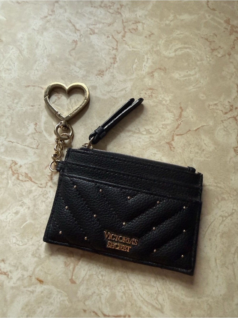 Victoria's Secret Black Quilted Card Holder with Heart Keyring